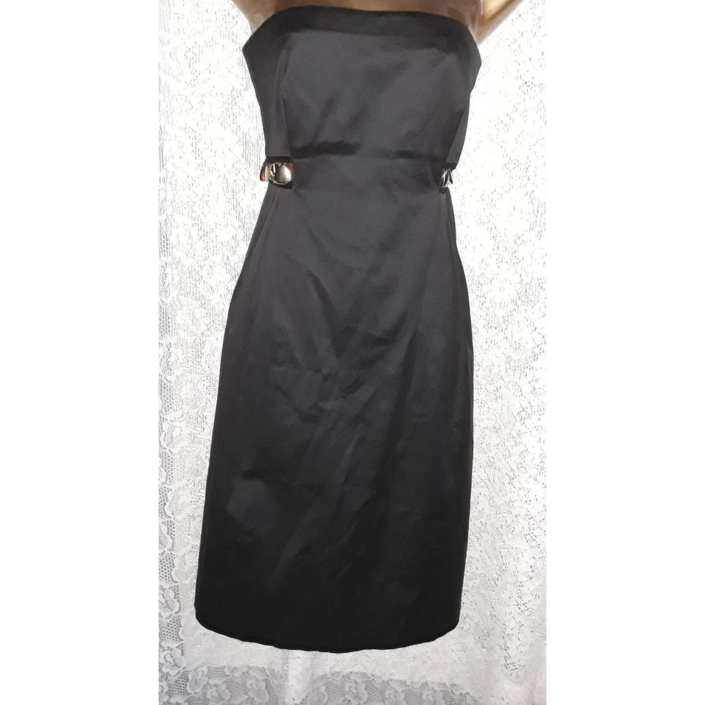 CHLOE Sz 38 Vintage Black Silk Strapless Cutout Dress w Chain Details - Picture 3 of 7
